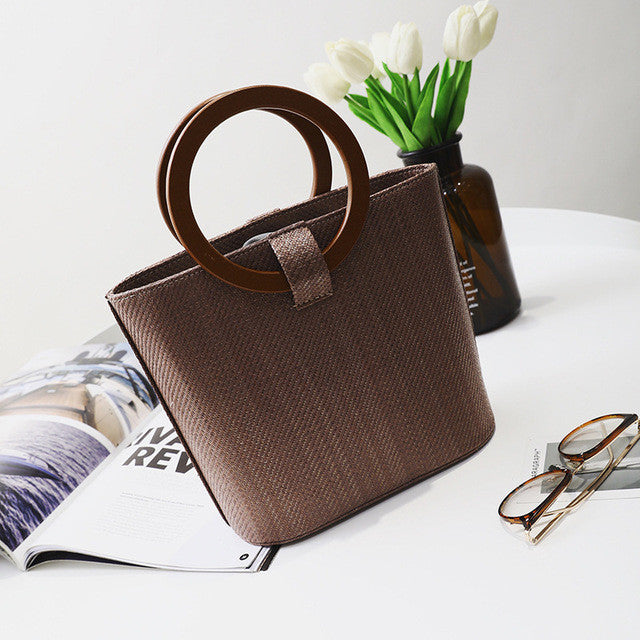 Wooden Ring Handle Tote Bag - 5 Colors