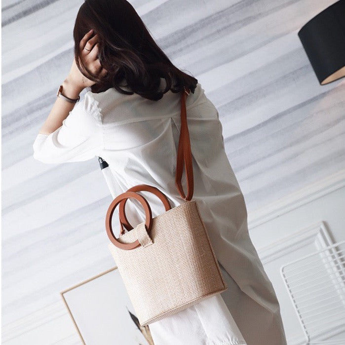Wooden Ring Handle Tote Bag - 5 Colors