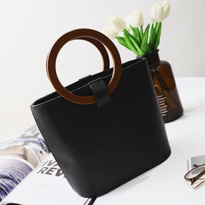 Wooden Ring Handle Tote Bag - 5 Colors