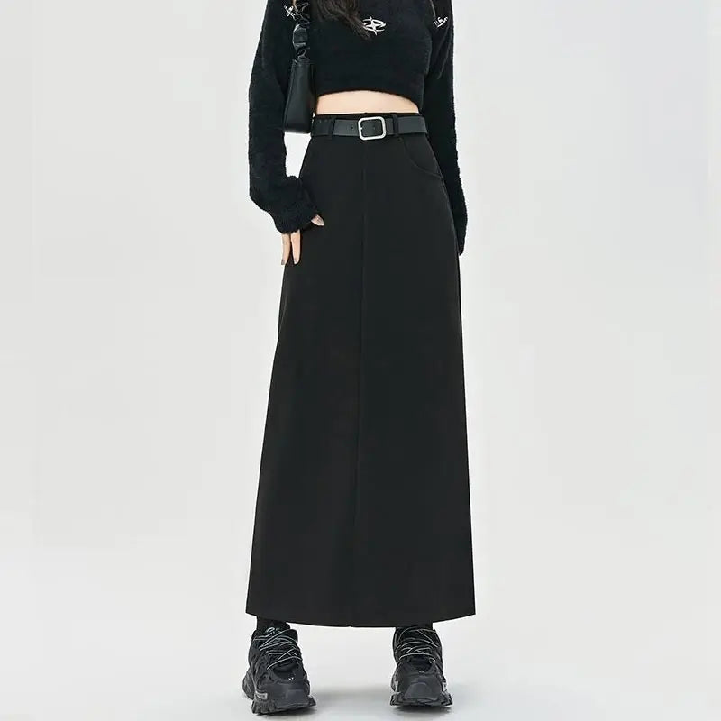 Woolen Autumn Winter High-waist Slim Fit Straight Hip-hugging Skirt