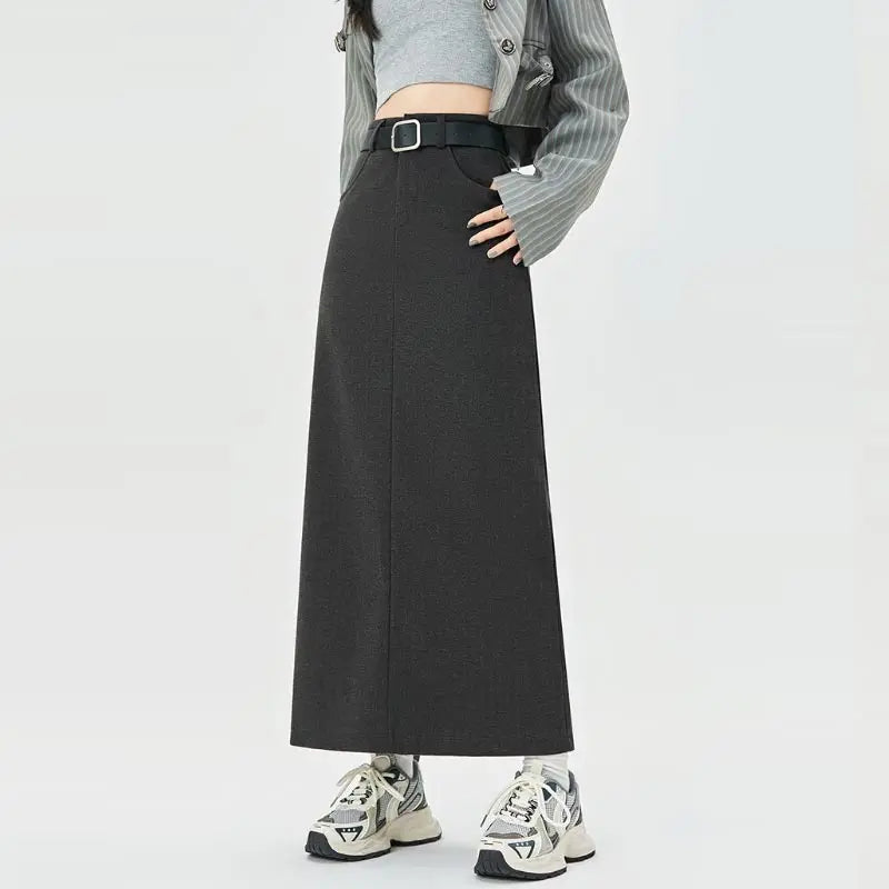 Woolen Autumn Winter High-waist Slim Fit Straight Hip-hugging Skirt