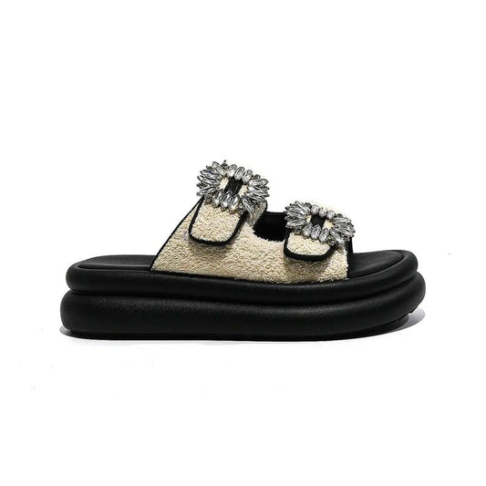 Wren Rhinestone Buckle French Terry Sandals