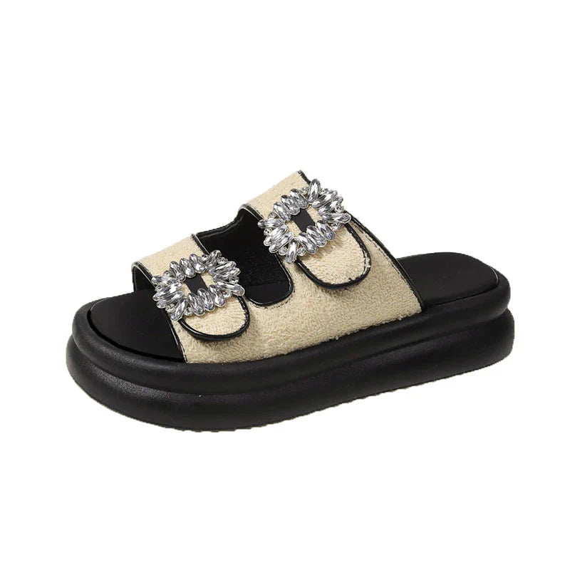 Wren Rhinestone Buckle French Terry Sandals