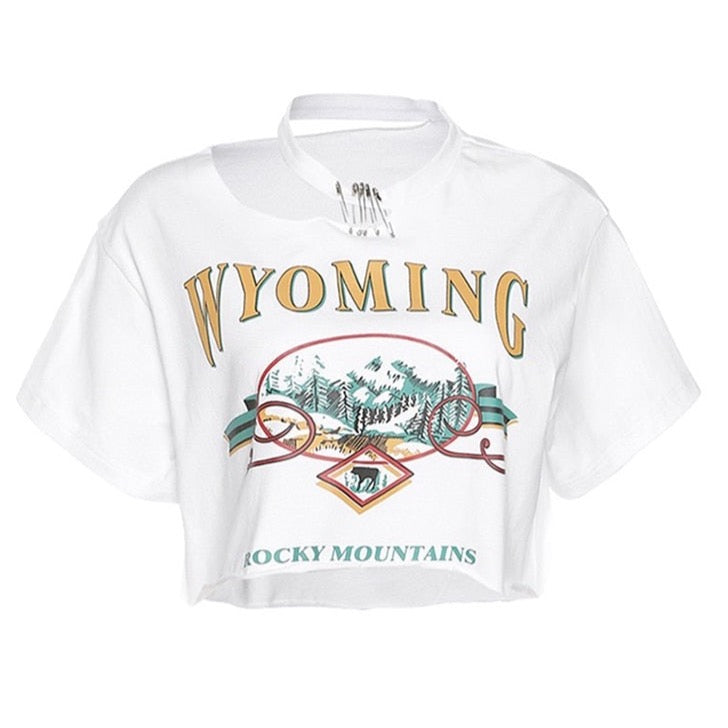 Wyoming Gothic Graphic Crop Tops - 4 Colors