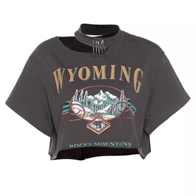 Wyoming Gothic Graphic Crop Tops - 4 Colors