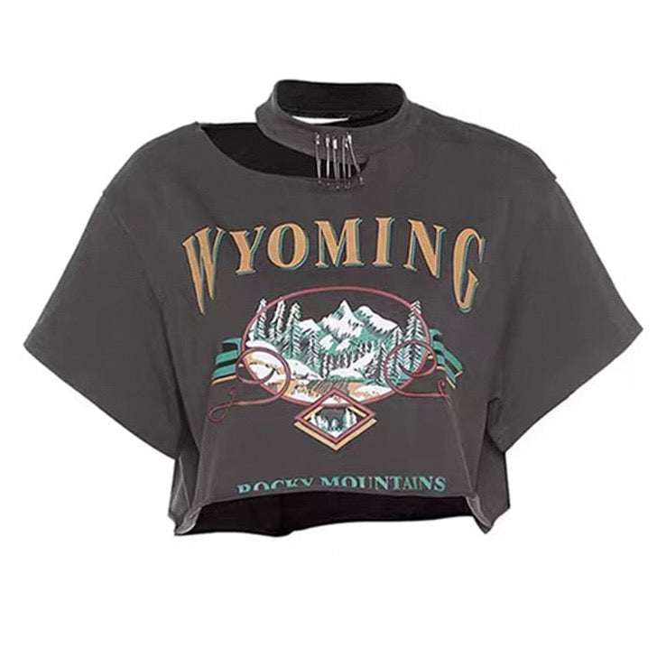 Wyoming Gothic Graphic Crop Tops - 4 Colors