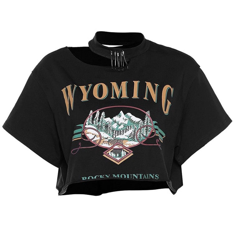 Wyoming Gothic Graphic Crop Tops - 4 Colors
