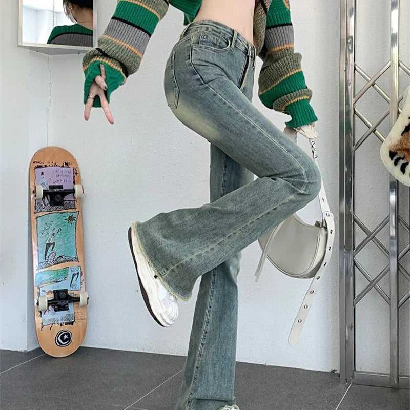 Vintage Washed Flare Skinny Jeans