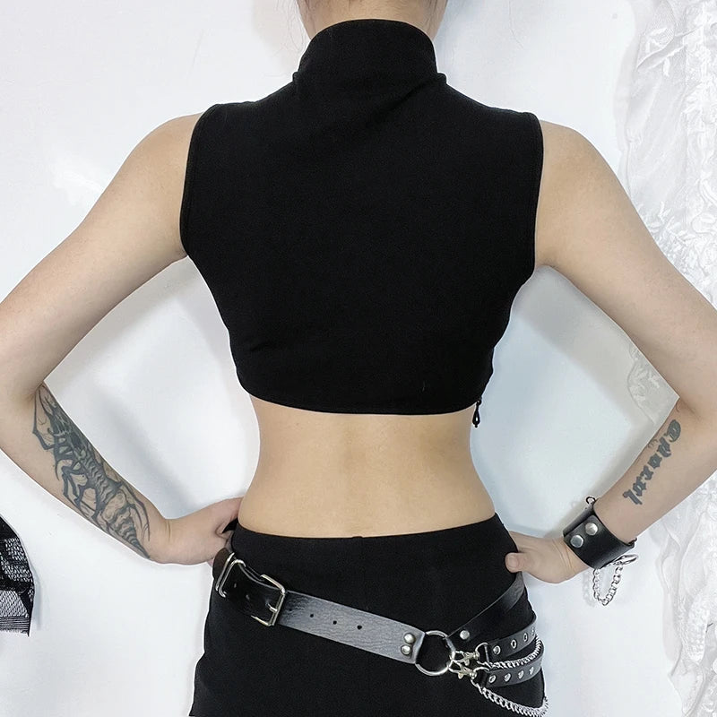 Vintage Goth Moon Lace See Through Sleeveless Crop Top