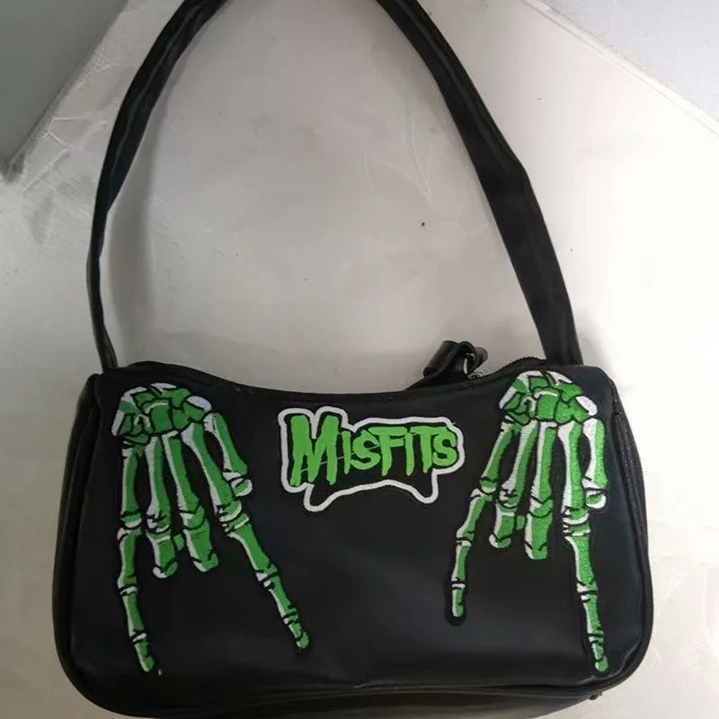 Y2K Gothic Letter Skull Hip-Hop Shoulder Bag Street Trendy Tote Bag