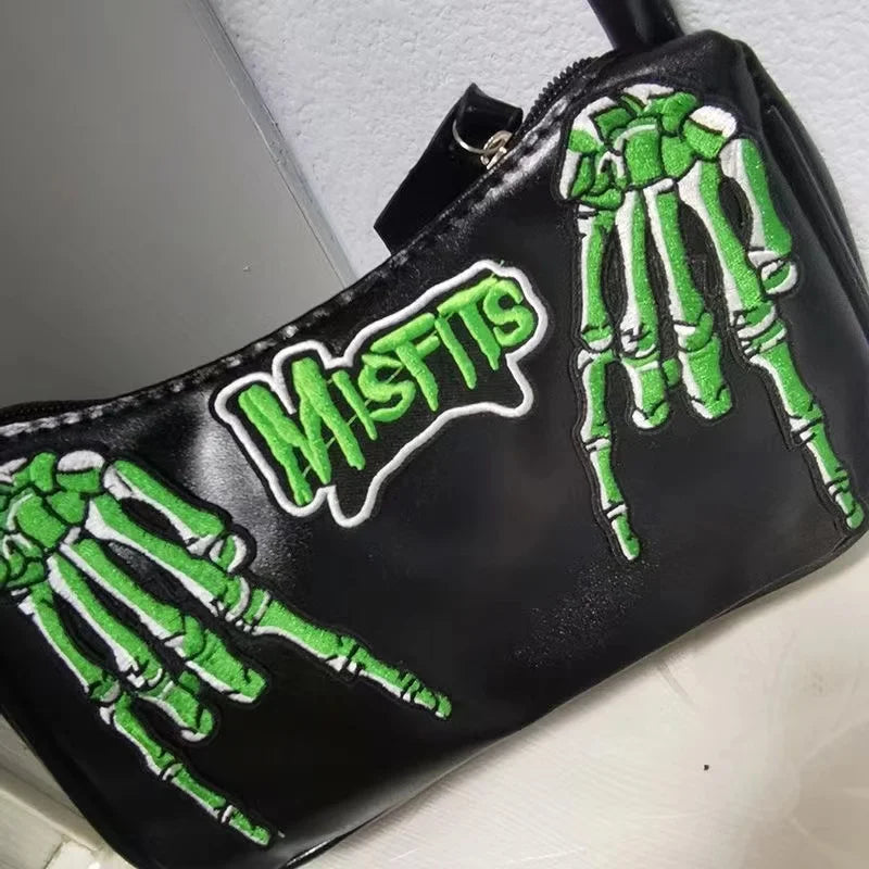 Y2K Gothic Letter Skull Hip-Hop Shoulder Bag Street Trendy Tote Bag