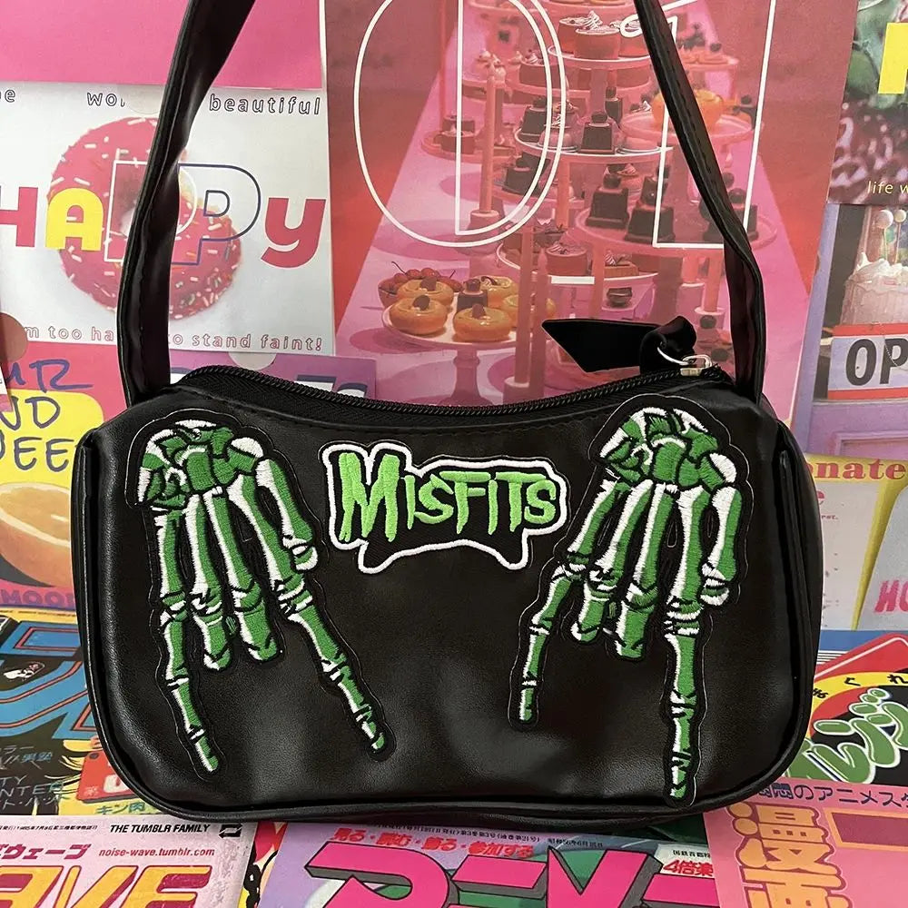 Y2K Gothic Letter Skull Hip-Hop Shoulder Bag Street Trendy Tote Bag