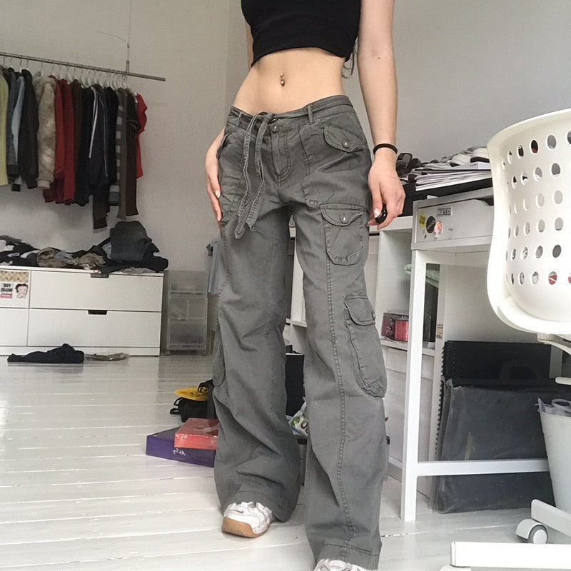 Y2K Jeans Low Rise Trousers Blue Vintage Gothic Print Baggy Casual Wide Leg Denim Aesthetic