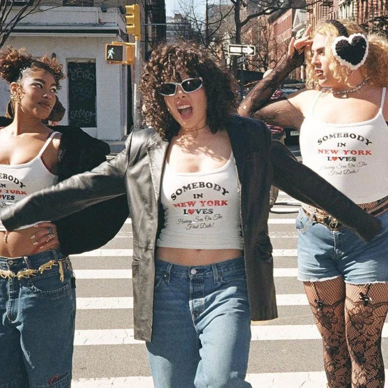 Y2k Gothic Graphic Letter Print Casual Grunge 90s Streetwear Slim Crop Top