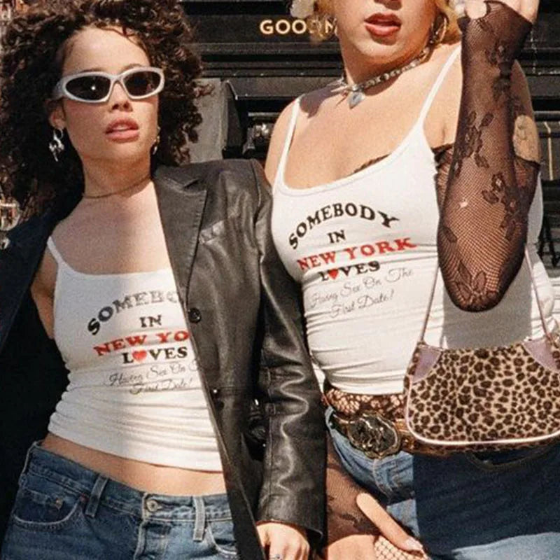 Y2k Gothic Graphic Letter Print Casual Grunge 90s Streetwear Slim Crop Top