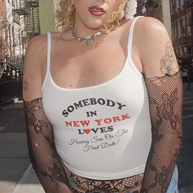 Y2k Gothic Graphic Letter Print Casual Grunge 90s Streetwear Slim Crop Top