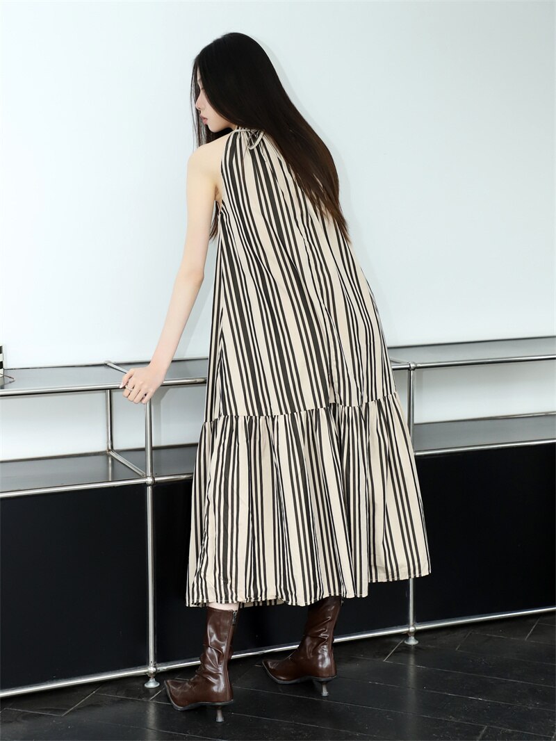 Yejin Vetical Stripe Halter Maxi Dress