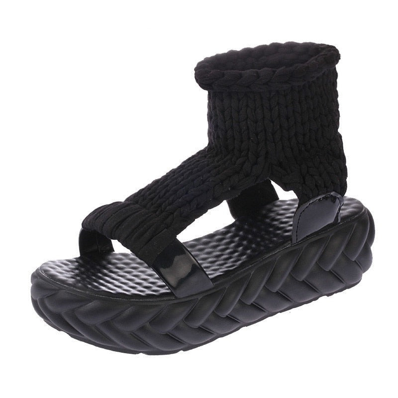 Yetia Chunky Knit Upper Gladiator Slippers