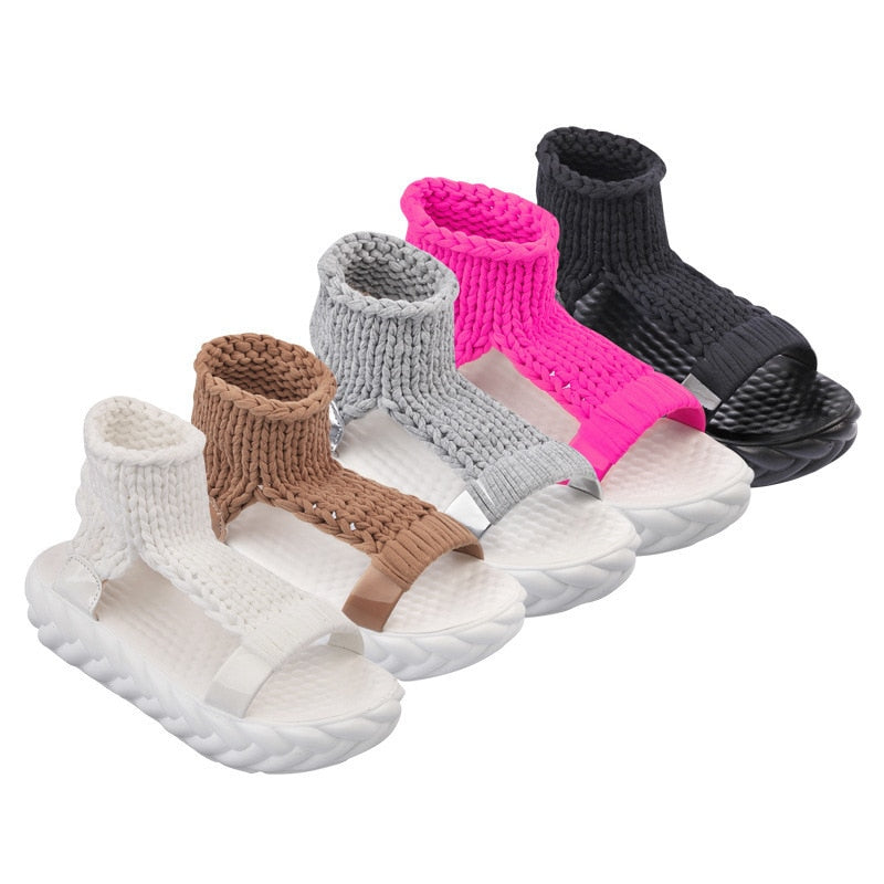 Yetia Chunky Knit Upper Gladiator Slippers