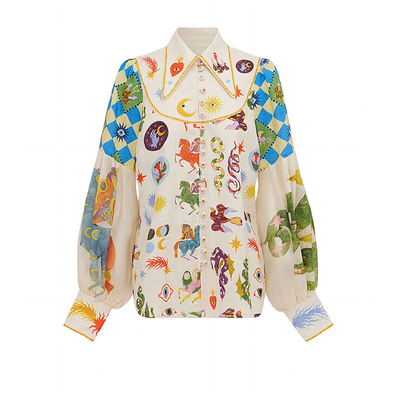 Yves Colorful Artwork Victorian Blouse