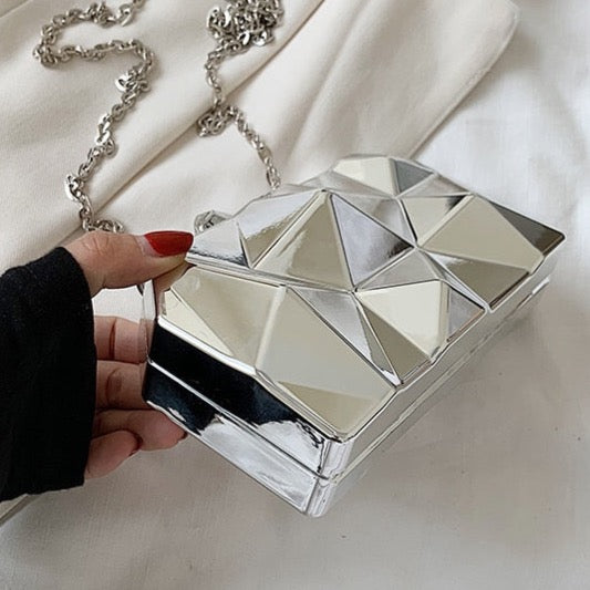 Yvette Metallic Triangle Cuboid Box Clutch Bags - 3 Colors