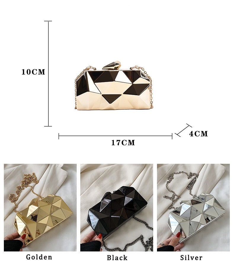 Yvette Metallic Triangle Cuboid Box Clutch Bags - 3 Colors