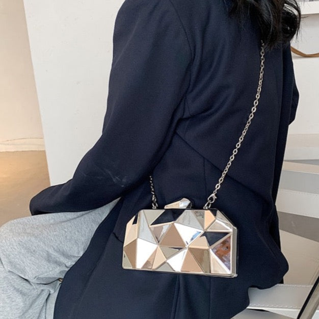 Yvette Metallic Triangle Cuboid Box Clutch Bags - 3 Colors
