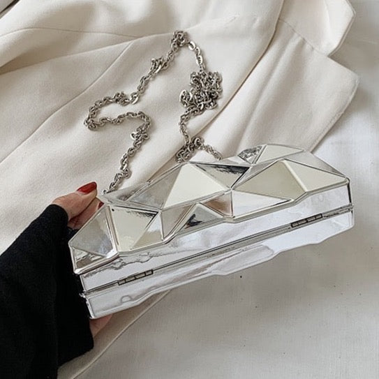 Yvette Metallic Triangle Cuboid Box Clutch Bags - 3 Colors