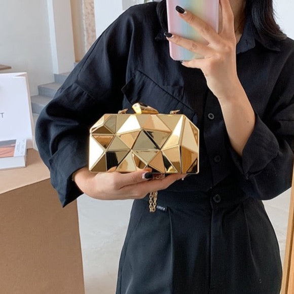 Yvette Metallic Triangle Cuboid Box Clutch Bags - 3 Colors