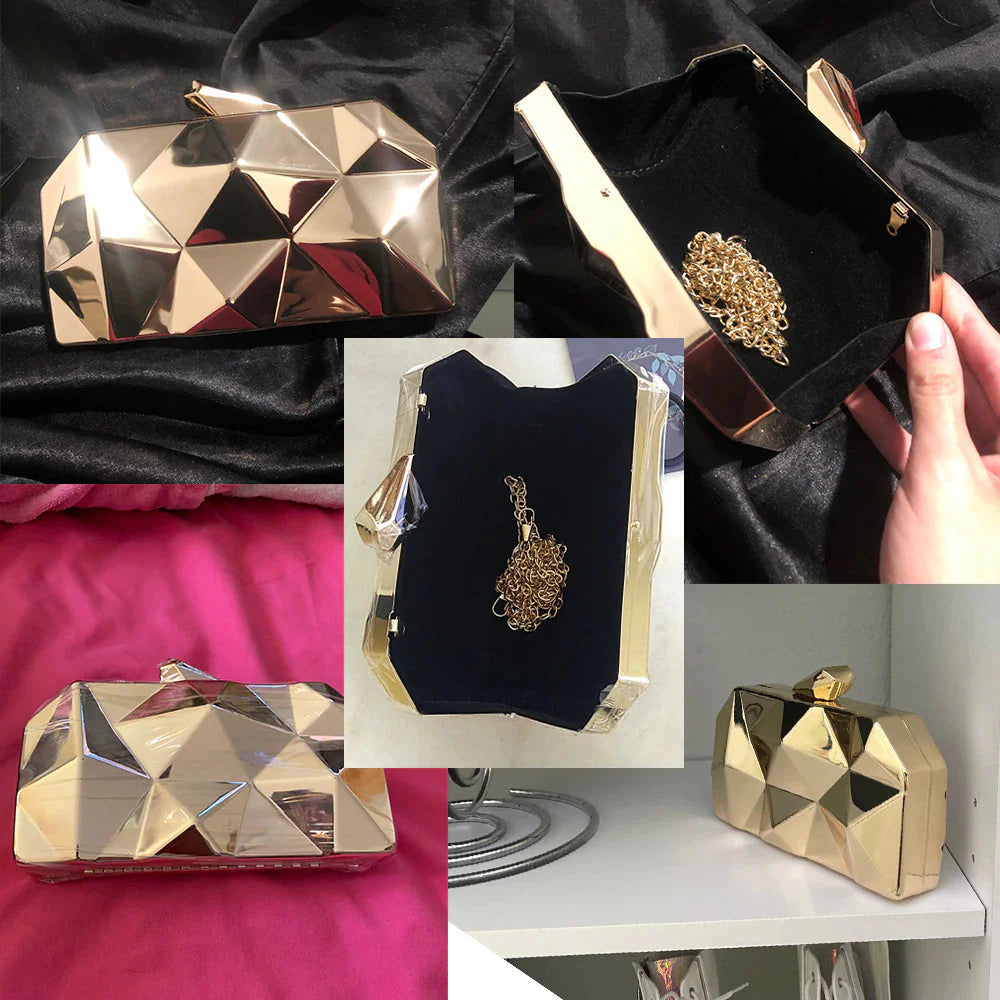 Yvette Metallic Triangle Cuboid Box Clutch Bags - 3 Colors