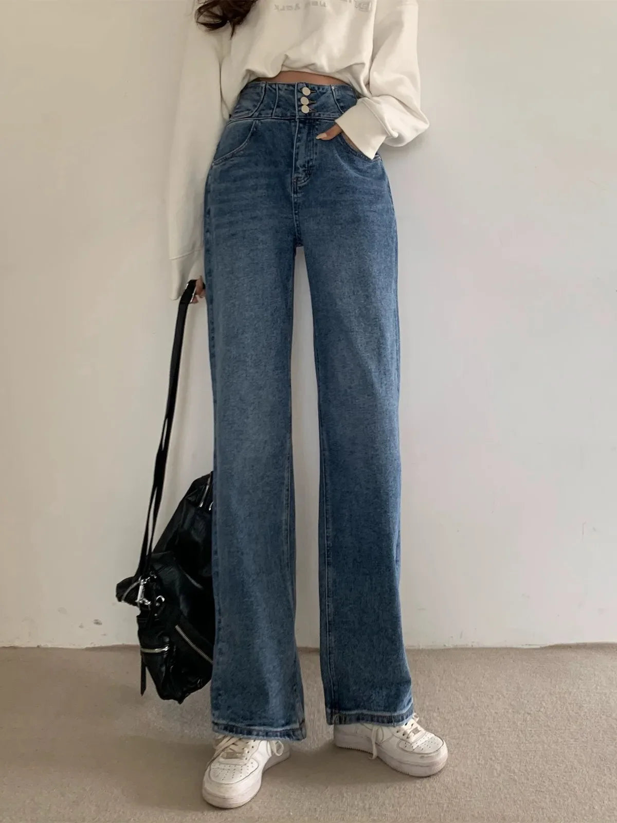 Streetwear Classic Full-Length Denim Pants for Women