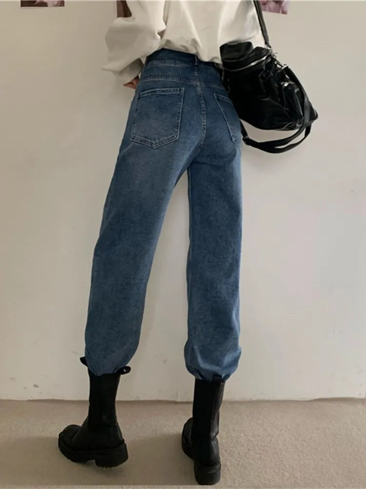 Streetwear Classic Full-Length Denim Pants for Women