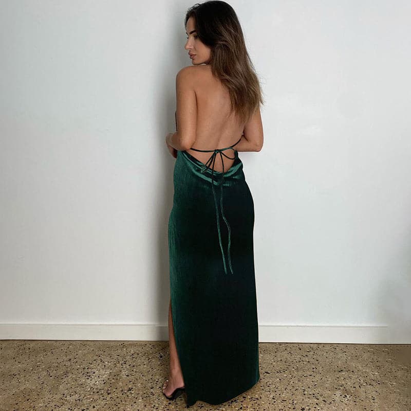 Velvet Slip Swinging Collar Prom Dresses