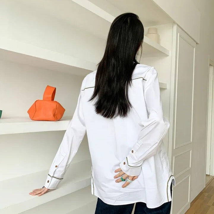 Zahra Chic Camel Prints White Shirt