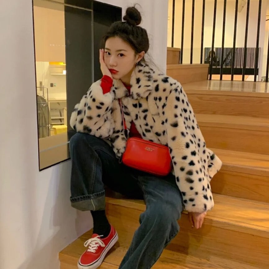 Zaya Faux Snow Leopard Plush Fur Jacket