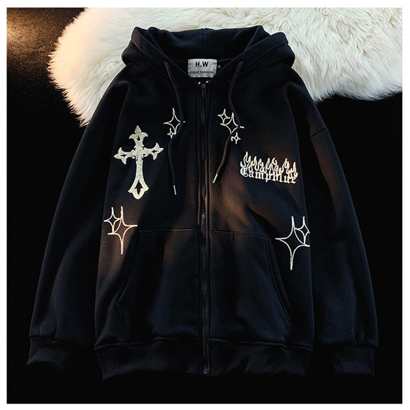 Y2k Rhinestone Skeleton Goth Hoodie