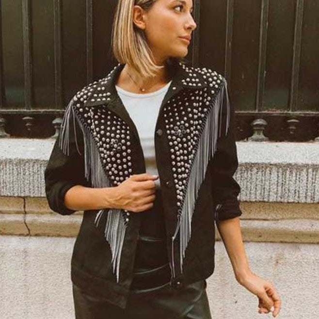Zofia Rivets and Tassels Denim Jacket - 2 Colors
