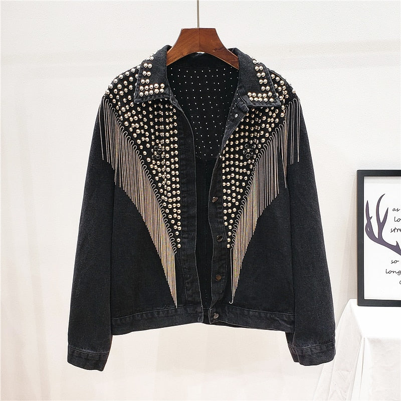 Zofia Rivets and Tassels Denim Jacket - 2 Colors