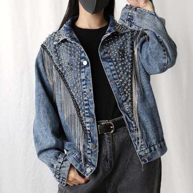 Zofia Rivets and Tassels Denim Jacket - 2 Colors