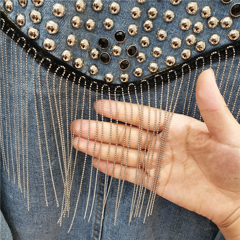Zofia Rivets and Tassels Denim Jacket - 2 Colors