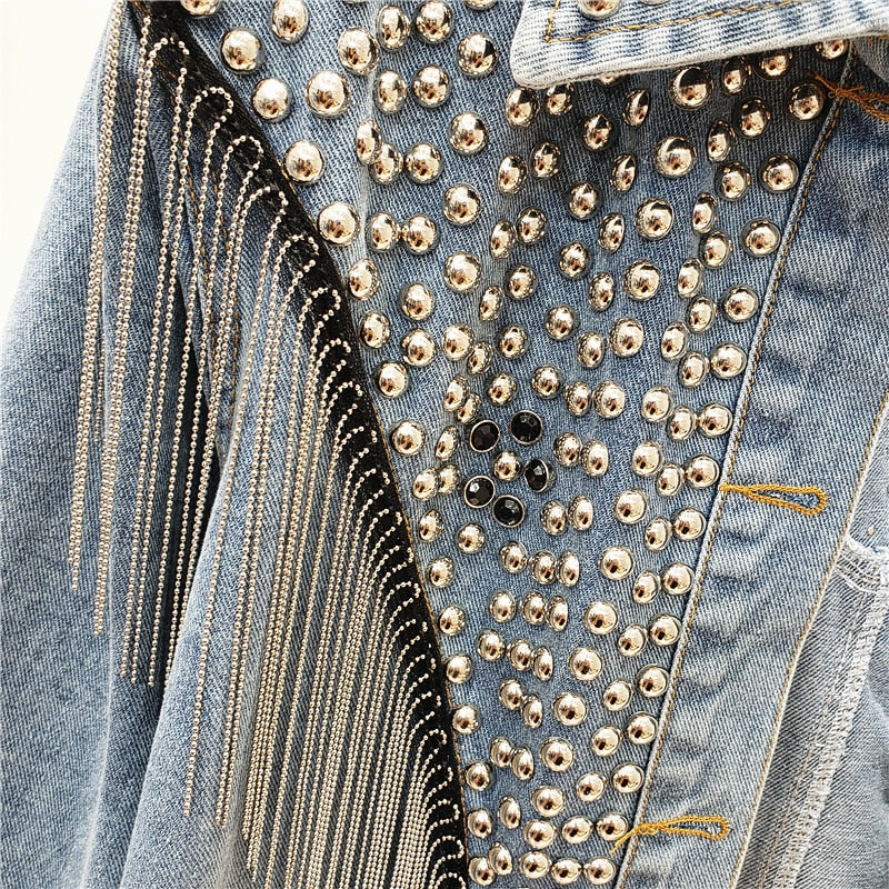 Zofia Rivets and Tassels Denim Jacket - 2 Colors