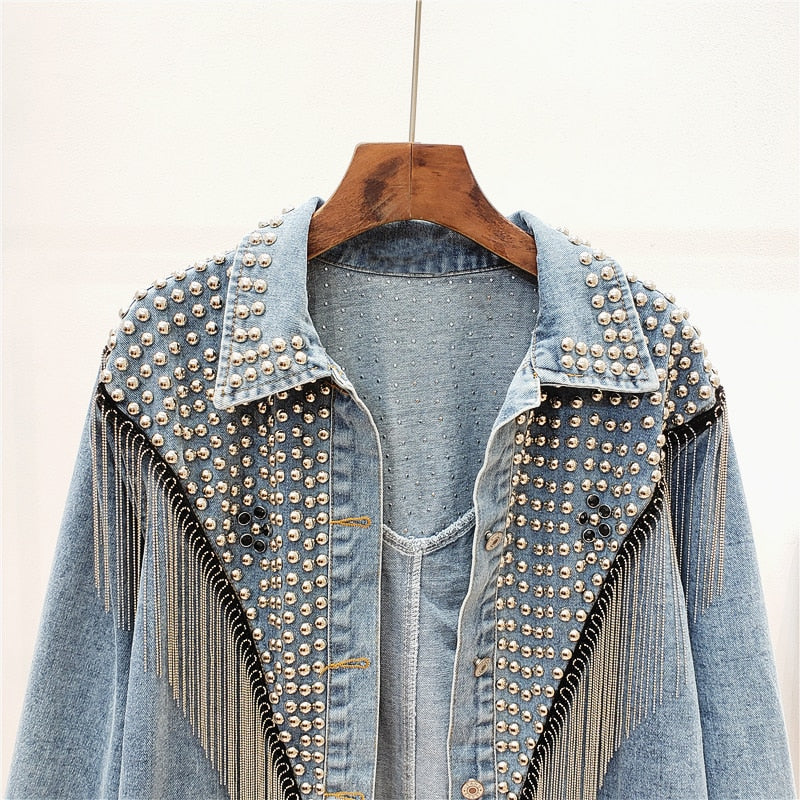 Zofia Rivets and Tassels Denim Jacket - 2 Colors