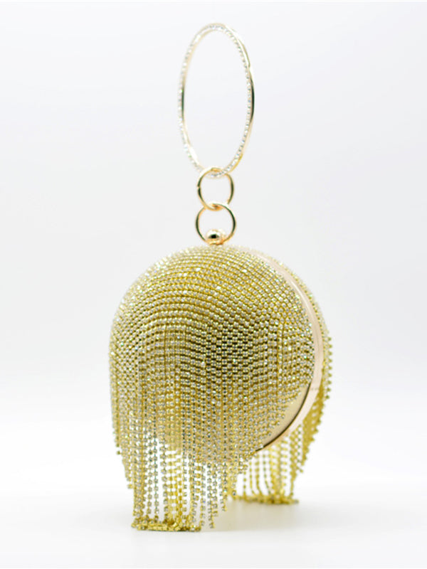 Geometric Rhine Stones Solid Color Tasseled Handbags