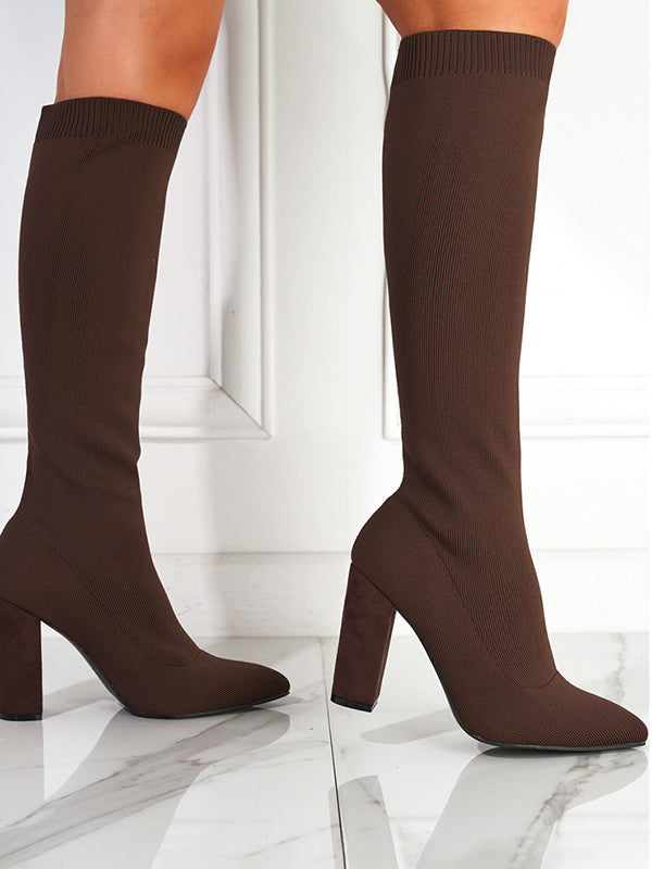 Pointed-Toe Solid Color Chunky Shoes Pumps Boots