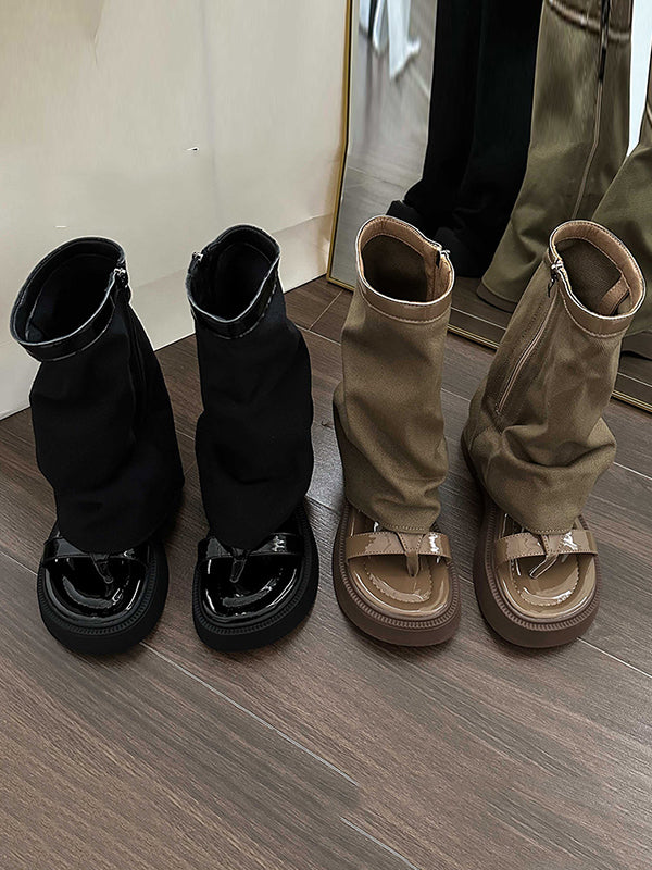 Hollow Split-Joint Split-Toe Zipper Sandals Platform Shoes Boots