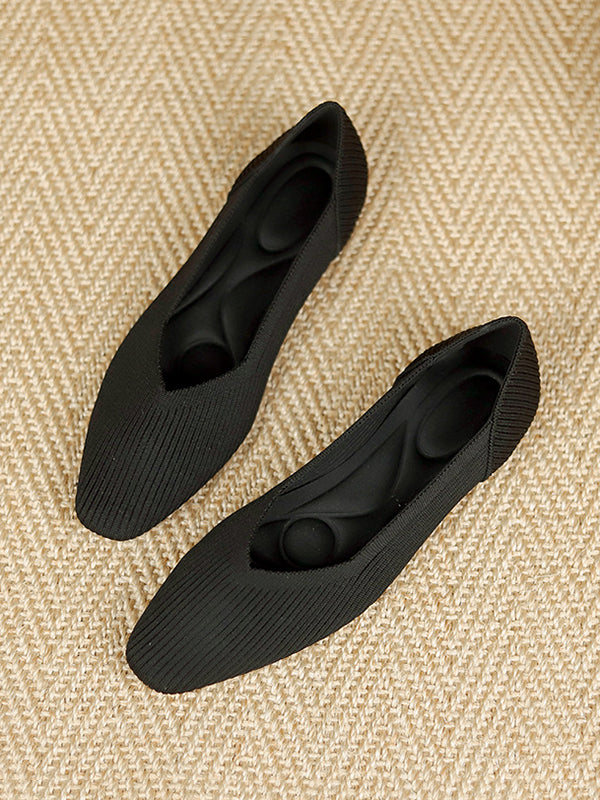Solid Color Square-Toe Shoes Flats