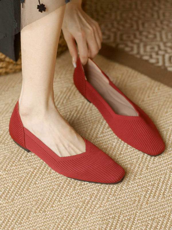 Solid Color Square-Toe Shoes Flats