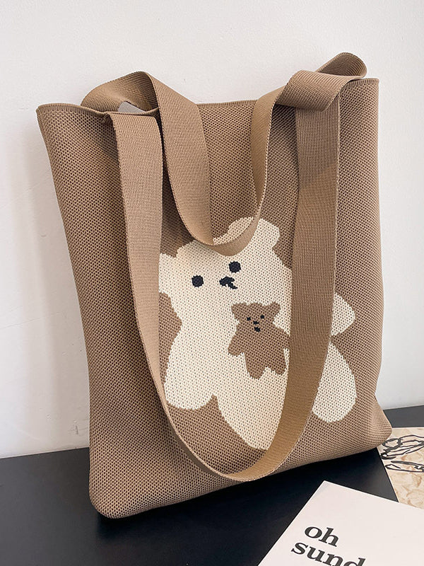 Contrast Color Split-Joint Woven Handbag Bags