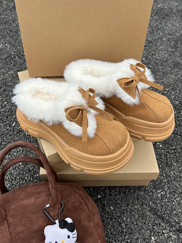 Bowknot Round-Toe Split-Joint Slippers&Mules Platform Shoes