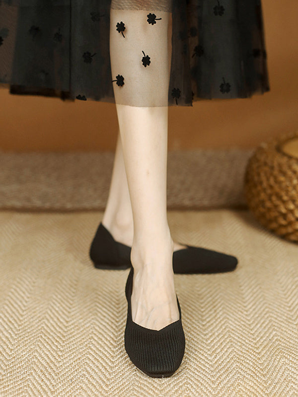 Solid Color Square-Toe Shoes Flats